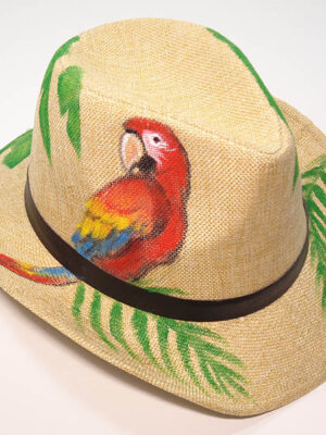 31080008 Καπέλο Ψάθινο Με Ζωγραφική Παπαγάλος