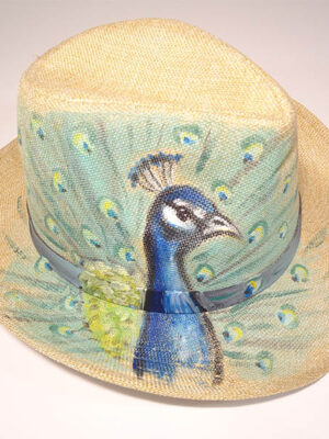 31080020 Καπέλο Ψάθινο Με Ζωγραφική Παγώνι