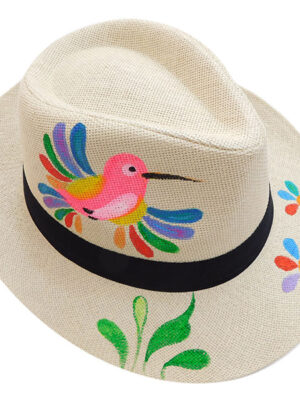 DSCN6997 Καπέλο Ψάθινο Με Ζωγραφική Τροπικό Πουλί