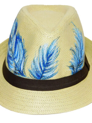 Καπέλο Ψάθινο Με Ζωγραφική Φτερά