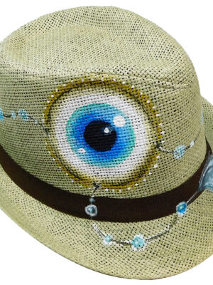 DSCN2387 Καπέλο Ψάθινο Με Ζωγραφική Ονειροπαγίδα Μάτι
