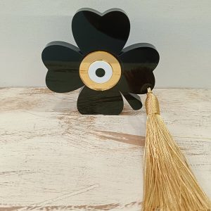 Χειροποίητο γούρι πλέξιγκλας μάτι"Τετράφυλλο τριφύλλι"