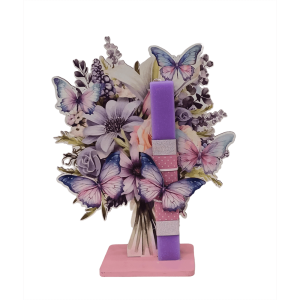 Χειροποίητη Στατική Λαμπάδα Πεταλούδες -λουλούδια