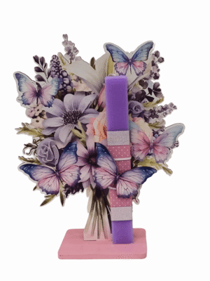 Χειροποίητη Στατική Λαμπάδα Πεταλούδες -λουλούδια