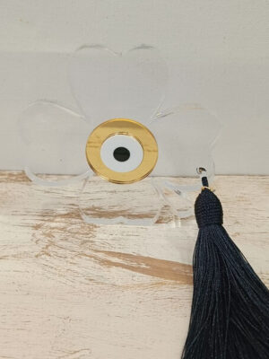 Χειροποίητο γούρι πλέξιγκλας μάτι "Τετράφυλλο τριφύλλι"