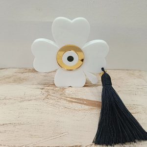 Χειροποίητο γούρι μάτι πλεξιγκλάς "Τετράφυλλο τριφύλλι"