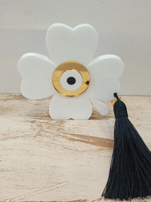 Χειροποίητο γούρι μάτι πλεξιγκλάς "Τετράφυλλο τριφύλλι"