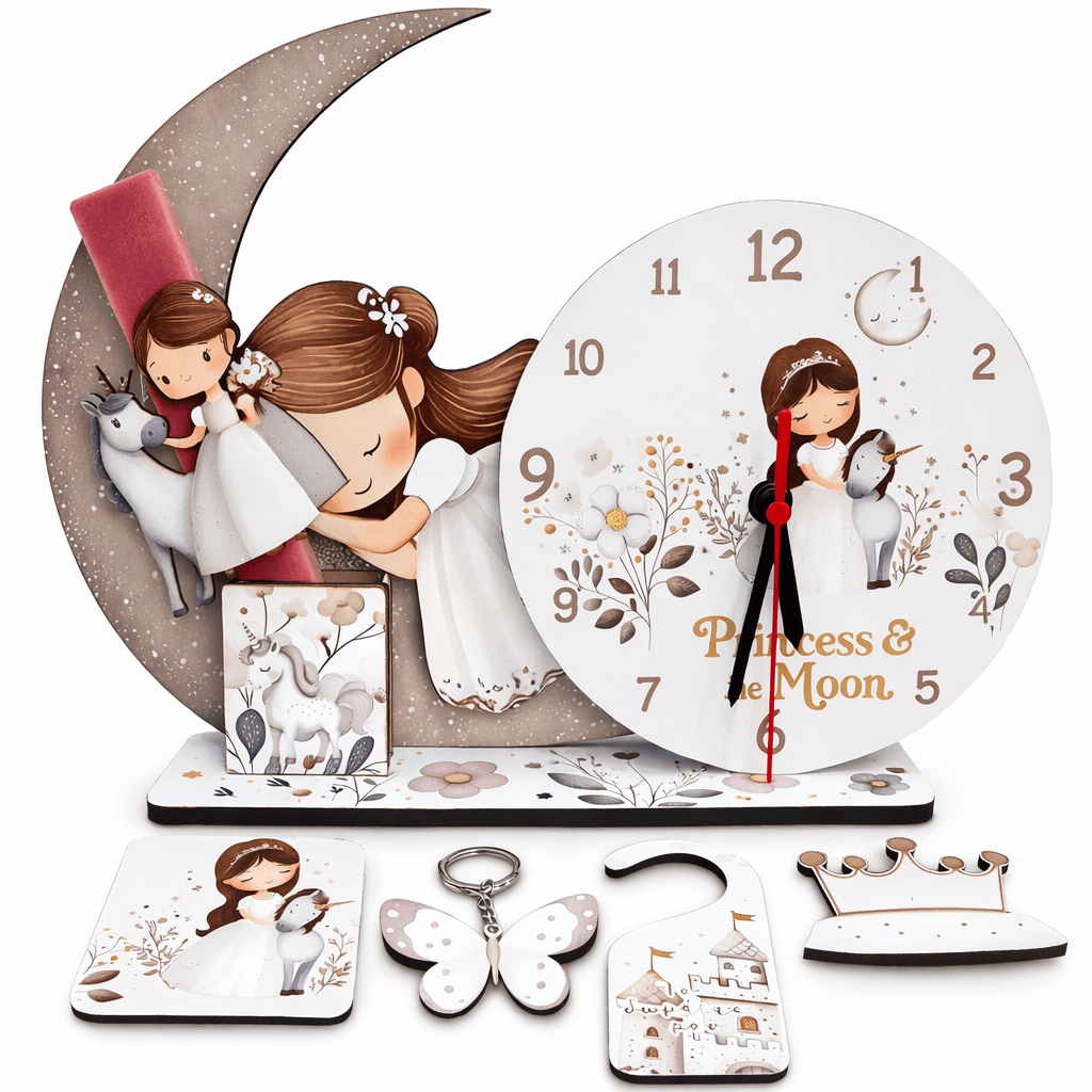 Πασχαλινή Λαμπάδα Πριγκίπισσα του Φεγγαριού με Μονόκερο με Επιτραπέζιο Ρολόι